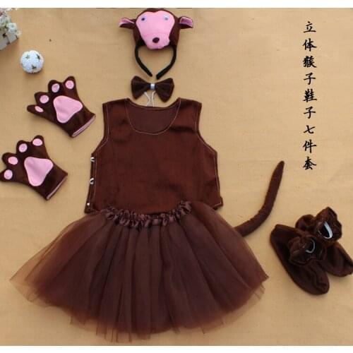 Halloween party cosplay children boy girl monkey costume headband clothes shoes tail tutu skirt gloves set for kid