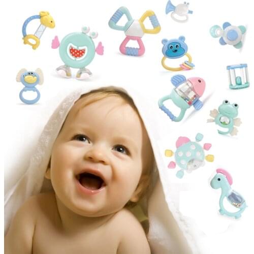 Baby Rattles Toys 12pcs Teether Music Hand Shake Bed Bell Newborns Plastic Animal Hand Jingle Gift Educational Toys 0-12 Months