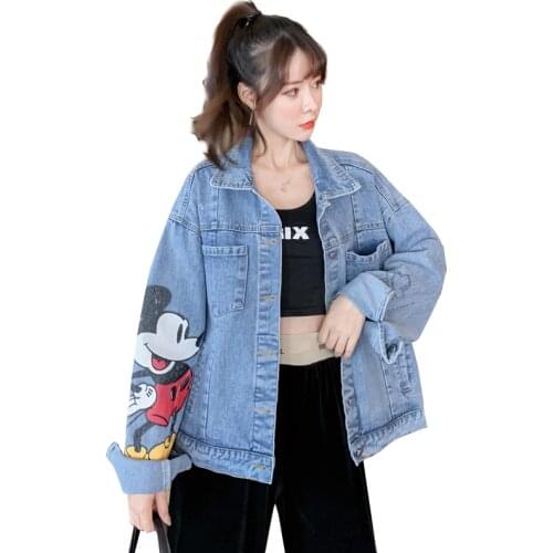 Disney Mickey Mouse New Fashion Cartoons Embroidered Denim Short Jacket Women Korean Jacket Denim Clothes