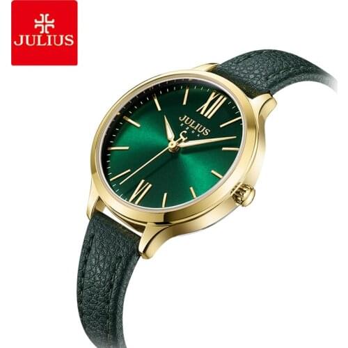 Julius Women Fashion Green Quartz Watch Lady Leather Watchband Watches Casual Waterproof Female Wristwatch Clock Montre Femme