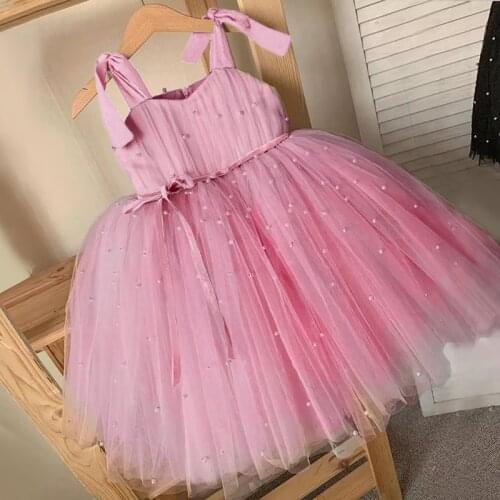 Summer Kids Dresses For Girl Wedding Gown Elegant Princess Tulle Sling Baby Girls Vestidos Girls Birthday Clothes 1 to 5 Years