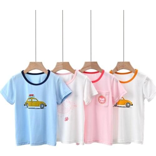 Summer Children T shirt 2021 New Cartoon Printed T shirts Short Sleeve Modal Basic Tops Tee BB114