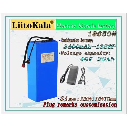 LiitoKala 48V 20ah Lithium Battery Pack 48V 20AH 1000W electric bicycle battery Built in 20A BMS XT60 plug 56.4V Current input