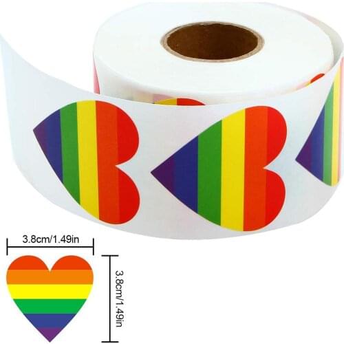 Love Stickers Gay Pride Rainbow Stickers 6 Colors Striped Heart-shaped Tape Sticker for Laptops Backpacks Cups Notebooks Pasting