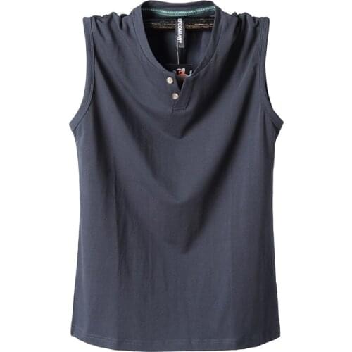 Pure Cotton Classic Tank Tops Men Sleeveless Tank Shirt Solid Color V-Neck Tees All-match Tees Button Sweatshirts Tank Men 5XL