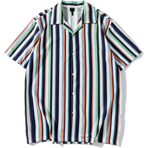 Men Striped Hawaiian Shirts Streetwear Casual Print Man Shirts Harajuku Vintage Short Sleeve Shirt for Men Summer Beach Camisas
