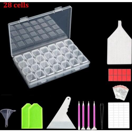 Diamond Painting Tools Set 28 Cells Plastic Storage Box and 40Pcs Inlay Tool Kits for Diamond Painting Embroidery Accessories