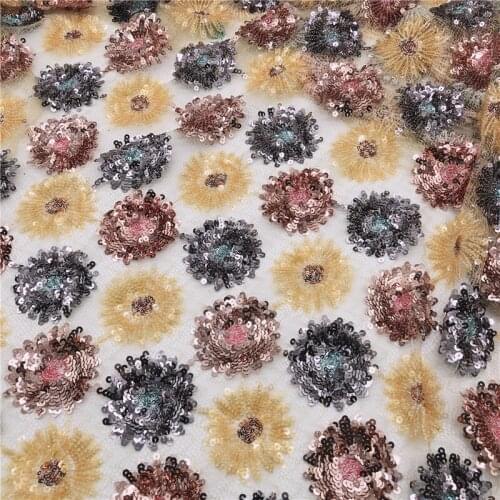 New fashion Embellished Antique Sequin Daisy Flower Embroidered net Dress Fabric for wedding dress diy craft