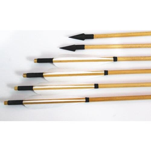 Newest 6 Pcs/Lot 33'' White Wooden Arrows with Turkey Feather Sharp Iron Tips Bow and Arrow Hunting