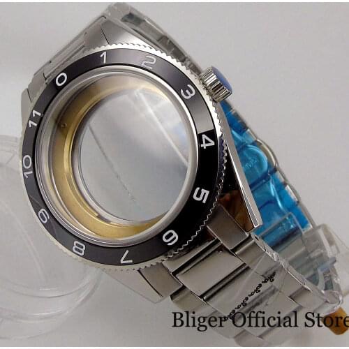 New Solid Watch Case for ST1612 MIYOTA 82 Series Mental Watch Bracelet Rotating Bezel Insert Sapphire Crystal Seeing Back