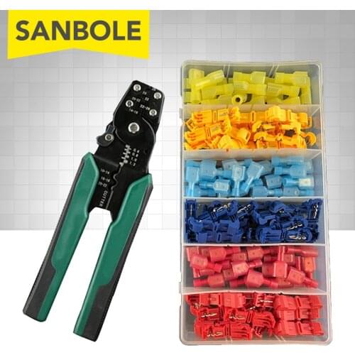 Crimping Pliers Insert Spring Wire Stripping Plier T-type Clamp 120pcs Terminal No Peeling Connector Main Branch Wiring Splitter
