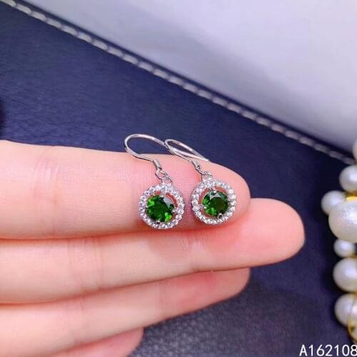 Exquisite Jewelry 925 Sterling Silver Inset With Natural Gemstone Womens Luxury Fashion Round Diopside Earrings Eardrop Support