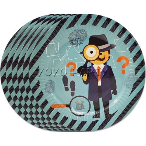 6pcs Dessert Plate Dishes With Food Film For Kids Children Detective Spy Secret Agent Theme Party Supplies Disposable Tableware