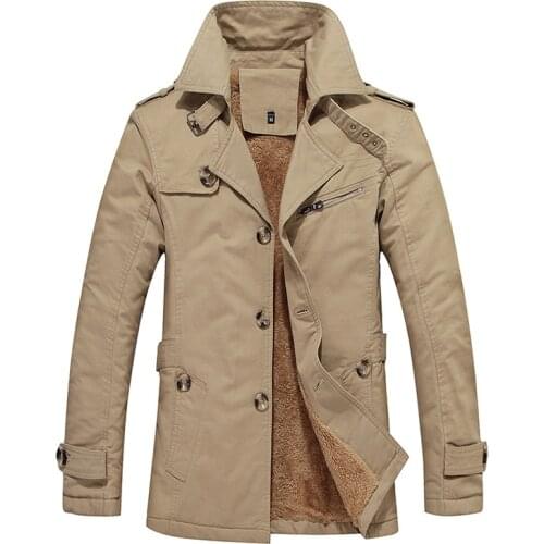 Thick Fleece Warm Trench Jacket Coats Mens Winter Jacket Fashion Windbreaker Military Army Waterproof Men Long