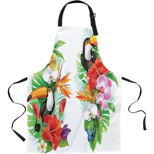 Animal Warbler Bird Tropical Flower Leaf Butterfly Kitchen Nail Shop Apron for Women Men Kids Aprons Cooking Baking Accessories