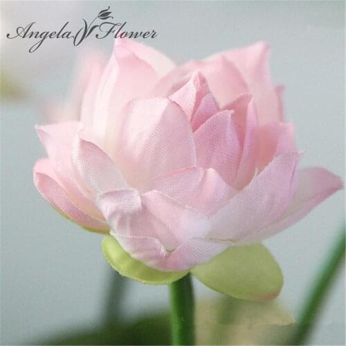 Vivid 4 colors Mini artificial lotus flower home flowerpot decoration Green plants Desktop decoration with leafs