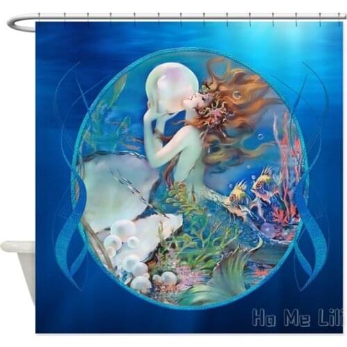 Clive Sensual Pearl Mermaid Design Shower Curtain Bathroom Accessories With 12 Hooks