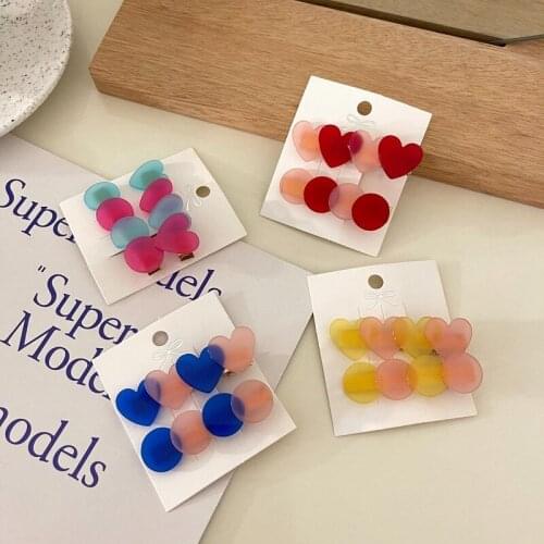 2PCS Summer Sweet Temperament Bang Clip Candy Color Hair Accessories Clash Candy Color Love Heart Hair Clip For Girl Women Gift
