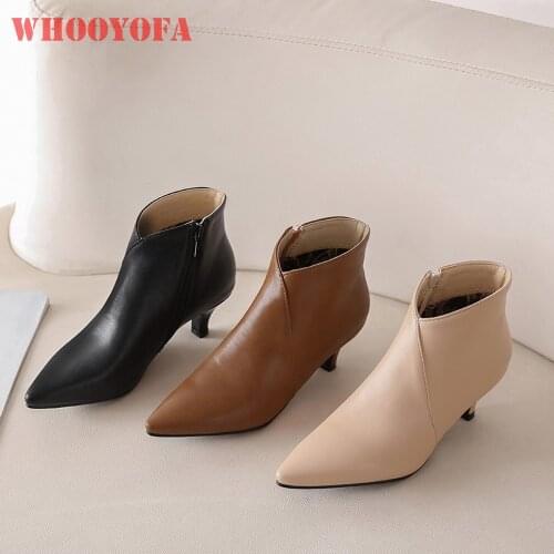 Winter Brand New Sexy Beige Brown Women Ankle Boots Med Spike Heels Lady Nude Shoes Plus Big Small Size 11 30 43 45 48