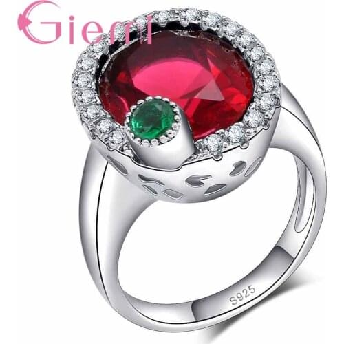 925 Sterling Silver Cubic Zirconia Romantic Charm Lady Gift Red Green Round Crystal Ring Shopping Travel Accessories