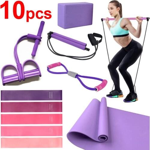 10Pcs Yoga Set Health Fitness Home Resistance Bands Gym Strength Exercise Sport Rubber Workout Equipment Elastic Bands Pull Rope