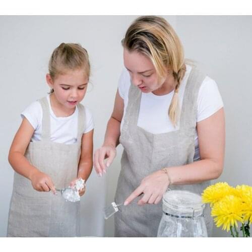 100% Linen Cooking Kitchen Apron Pleated Skirt Bibs For Woman Men Chef Hotel Waiter Cafe Shop Hairdresser Aprons Delantal Tablie