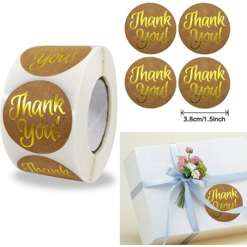 500PCS 3.8CM Kraft Paper Thank You Gold Stickers Party Gift DIY Greeting Card Decoration Labels Stationery Planner Stickers