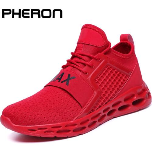 Cushioning Men Breathable Running Shoes New Style Black Sport Shoes for Man Mesh Sneakers Red Athletic Footwear Plus Size 36-48