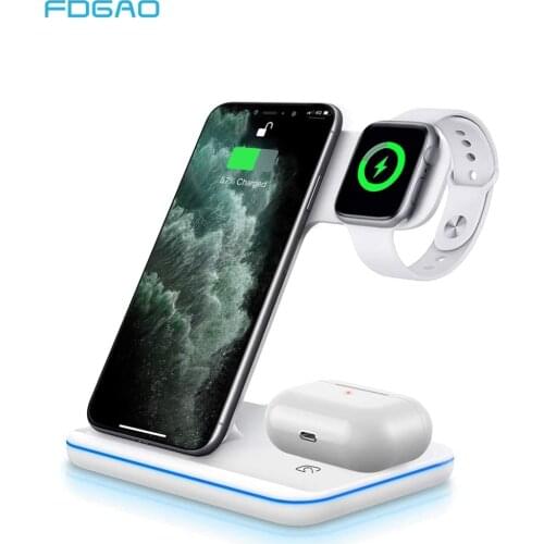 FDGAO 3 in 1 Wireless Charger Stand 15W Fast Charging for iPhone 11 X XS XR 8 For Apple Watch 5 4 3 2 1 Airpods Pro Dock Station