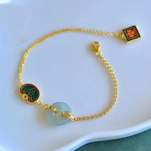 S925 Sterling Silver Ingot Bracelet Natural Hetian Jade Safeness Ring Jasper Chain Fashion Trendy Style Gilding Goddess Bracelet