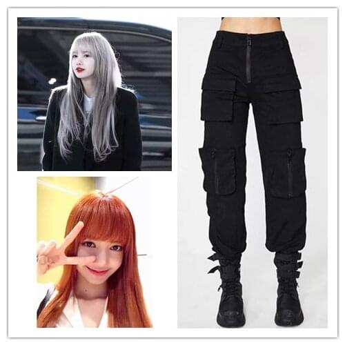 Kpop korean Celebrity Cargo Pants Women new Casual Joggers Black High Waist Loose Female Trousers Korean Style Ladies Pants