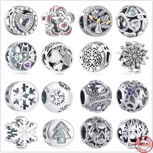 New Round Shape Life Tree Snowflake Dog Mom Flower Charm DIY fine beads Fit Original Pandora Charms Silver 925 Bracelet Jewelry