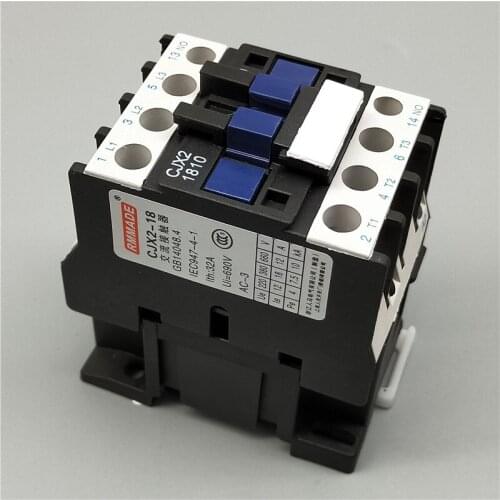 CJX2-1810 LC1 AC Contactor 18A 3 Phase 3-Pole NO Coil Voltage 380V 220V 110V 36V 24V 50/60Hz Din Rail Mounted 3P+1NO Normal Open