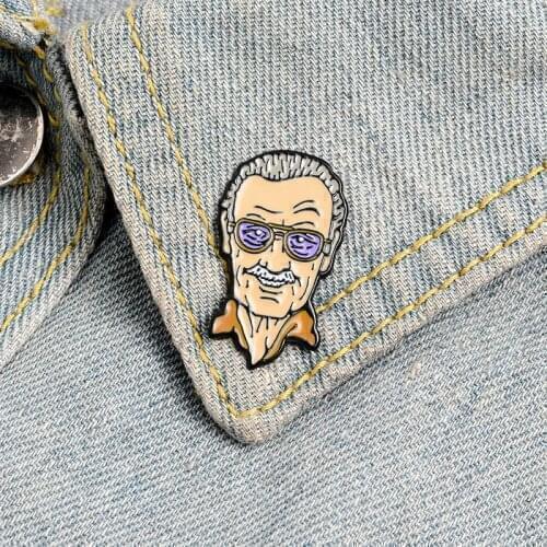 Marvel Stan Lee Enamel Brooch Pin Cartoon Metal Badge Backpack Clothes Lapel Funny Jewelry Gift for Friends Children