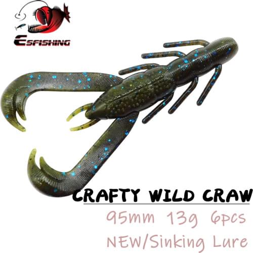 ESFISHING Professinal Lure Crafty Wild Craw 95mm 6pcs 13g Hot Sale For Fishing Artificial Soft Bait