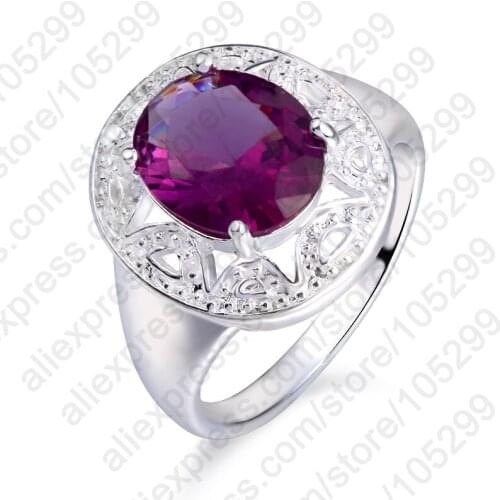 Hot Sell Shiny Purple Cubic Zircon Crystal 925 Sterling Silver Women Rings/Girls Wedding Finger Ring Jewelry Gift