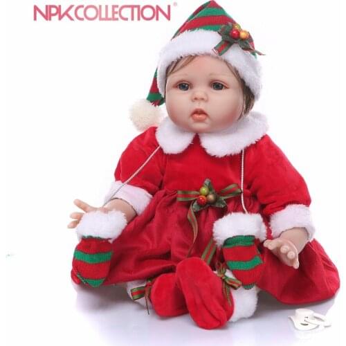 Silicone reborn baby dolls girls 55cm toddler soft body Red Christmas dress 22inch open eyes girls toys gift for children kids