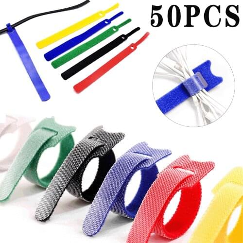 50Pcs reusable color nylon straight cable with T-shaped Velcro cable tie, hook and loop wire management tool Velcro cable tie