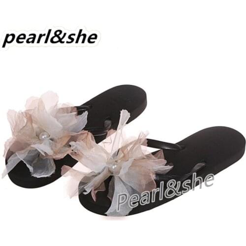 Fashion transparent flowers decoration sweet style outdoor Women‘s slippers 2021 summer new style plus size beach slippers