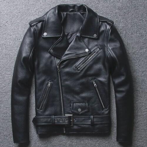 Genuine Jacket Short Motorcycle Sheepskin Coat for Men Plus Size Cow Leather Bomber Jackets KJ1337