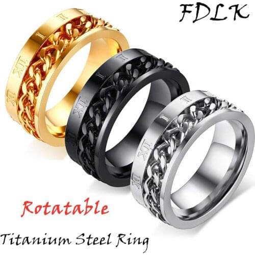 FDLK Mens 8MM Silver Chain Rotating Ring Viking Rune Odin Norse Wedding Stainless Steel Ring Party Ring Gift For Men
