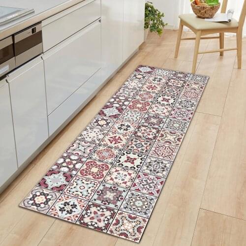 Tiles Pattern Kitchen Mat Carpet Boho Flannel Anti-slip Door Entrance Mat Soft Rugs Mats for Living Room Bedroom Bathroom