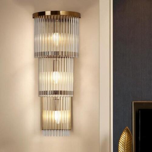 Hotel led wall fixture Living Room large glass wall Light Foyer Tall glass shade Wall Lamp E14 led indoor glass rod wall sconce