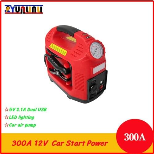 YUNLINLI 12V 300A Portable Car Jump Starter Power Bank Battery Booster Car Air Pump With USB Charger Led Light Tire Inflation