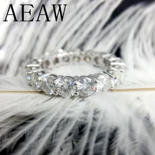 AEAW Solid 14K 585 White Gold Luxury 4mm 5ctw F Color Engagement Ring Wedding Moissanite Full Enternity Diamond Band For Women