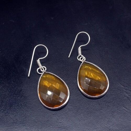 Gemstonefactory Big Promotion Unique 925 Silver Teardrop Honey Topaz Women Ladies Gifts Dangle Drop Earrings 20211815