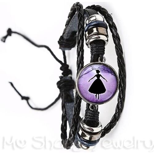 Ballerina Silhouette Glass Dome Bracelet Dancing Ballerina Black/Brown 2 Color Leather Bracelet Adjustable Bangle Jewelry Gift