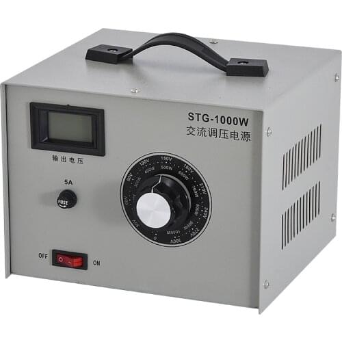 STG-1000W Single-phase AC Voltage Regulator Power Source Adjustable Variable Voltage AC Power Supply 220V 50HZ 1000W 5A