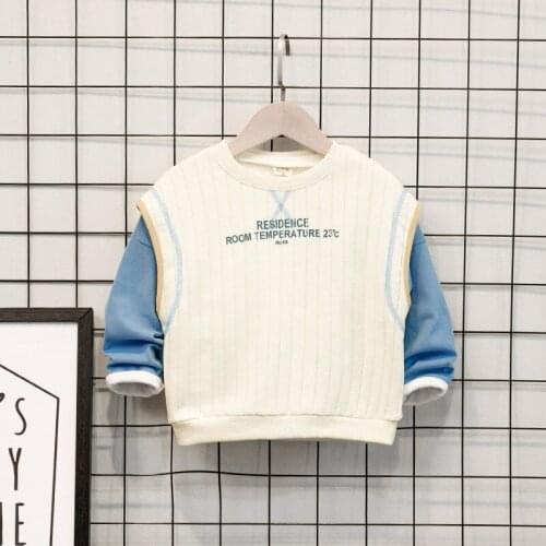 New Korean Boy Round Neck Sweater Pullover Knitted Spring Stitching Top Middle and Small Children, Autumn Tide Bottoming Shirt