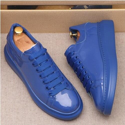 Korean style mens fashion patent leather shoes trend breathable platform shoe personality oxfords sneakers young footwear mans